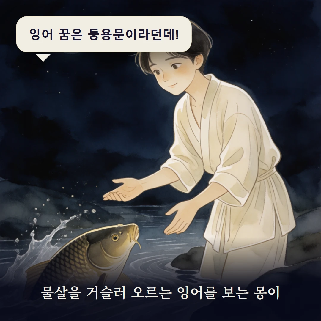 이야기 1컷 — 물살을 거슬러 오르는 잉어를 보는 몽이