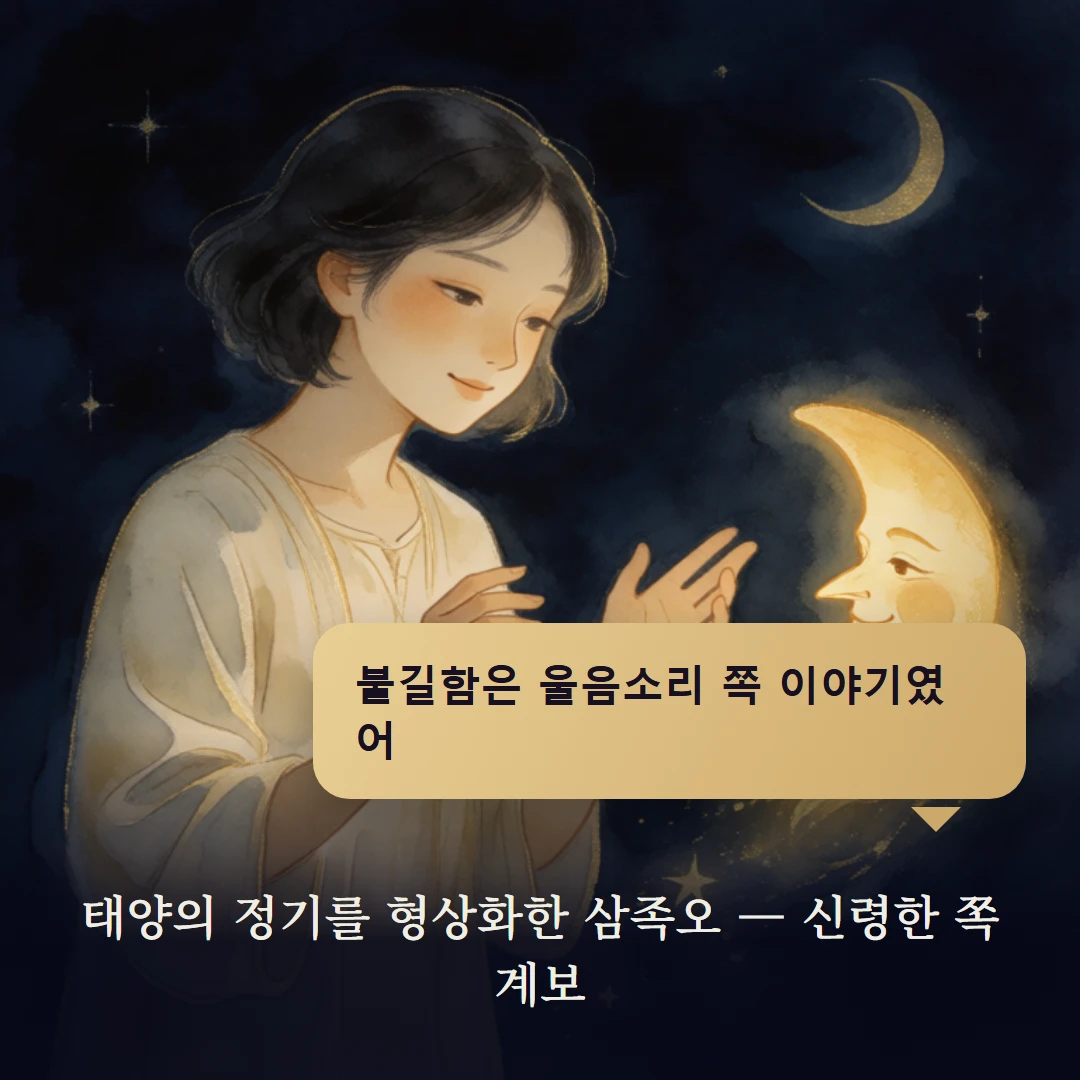 이야기 4컷 — 태양의 정기를 형상화한 삼족오 — 신령한 쪽 계보
