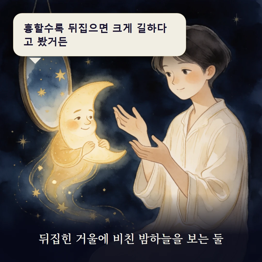 이야기 3컷 — 뒤집힌 거울에 비친 밤하늘을 보는 둘