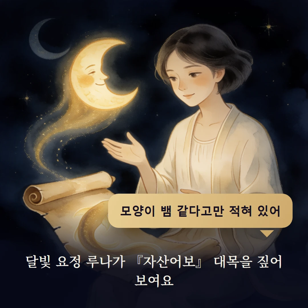 이야기 2컷 — 달빛 요정 루나가 『자산어보』 대목을 짚어 보여요