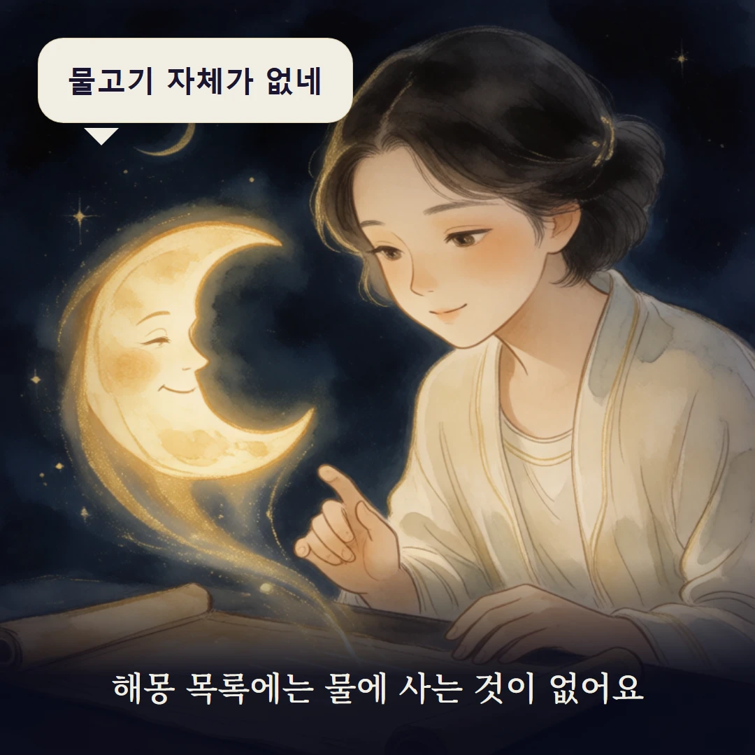 이야기 3컷 — 해몽 목록에는 물에 사는 것이 없어요