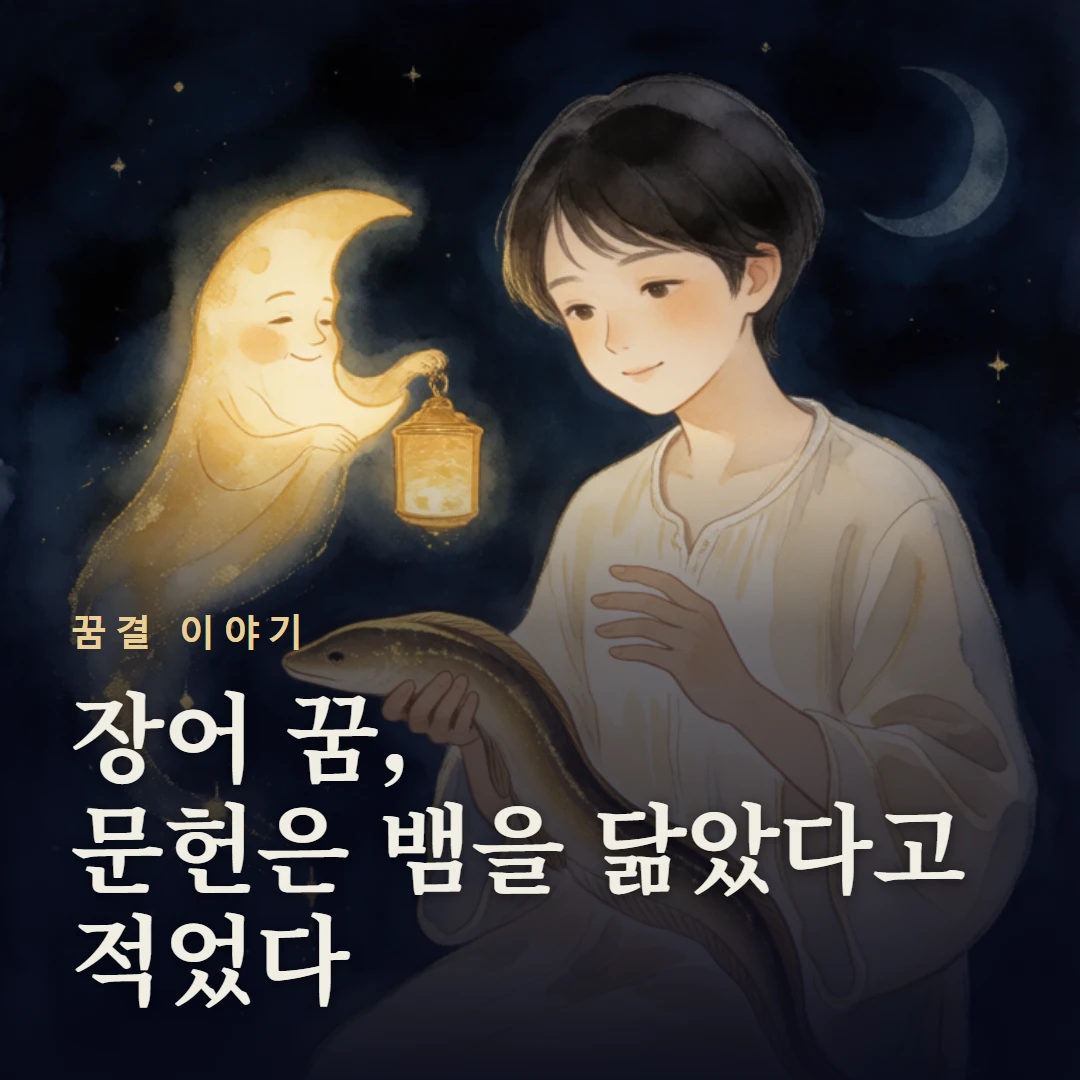 꿈결 이야기 표지 — 장어 꿈, 문헌은 뱀을 닮았다고 적었다