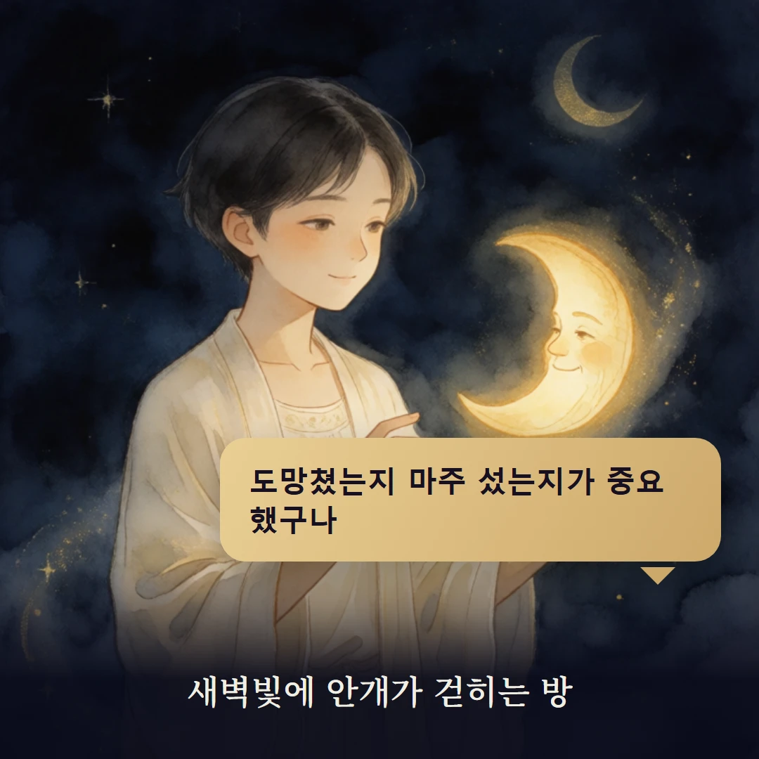 이야기 4컷 — 새벽빛에 안개가 걷히는 방