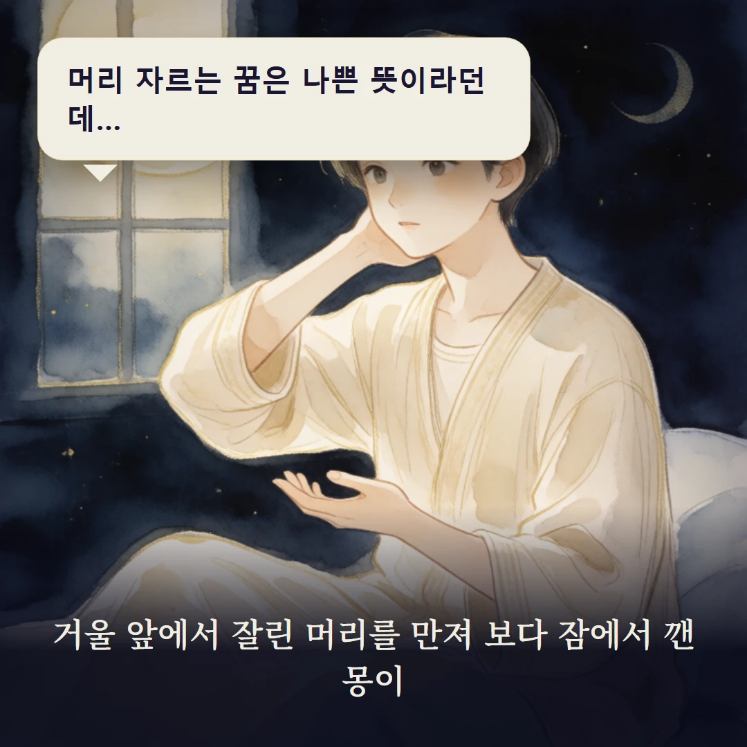 이야기 1컷 — 거울 앞에서 잘린 머리를 만져 보다 잠에서 깬 몽이