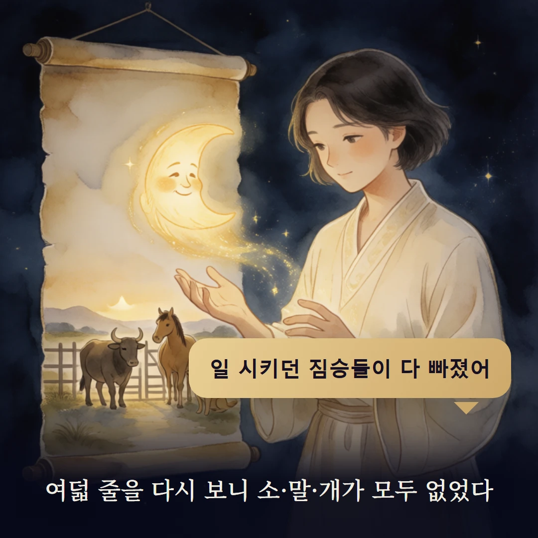 이야기 4컷 — 여덟 줄을 다시 보니 소·말·개가 모두 없었다