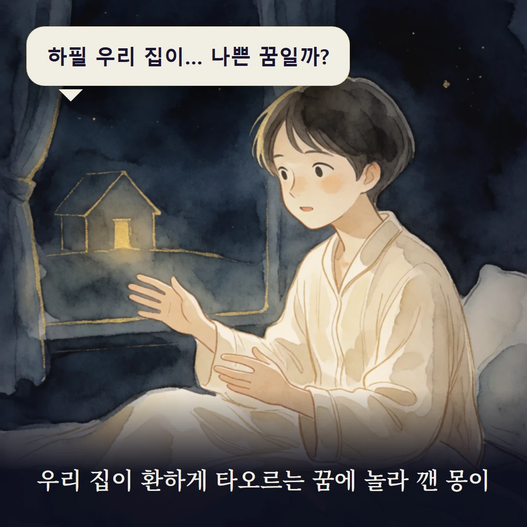 이야기 1컷 — 우리 집이 환하게 타오르는 꿈에 놀라 깬 몽이