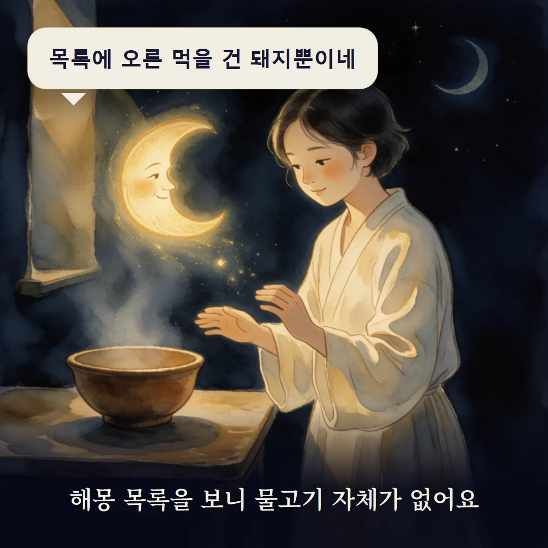 이야기 3컷 — 해몽 목록을 보니 물고기 자체가 없어요