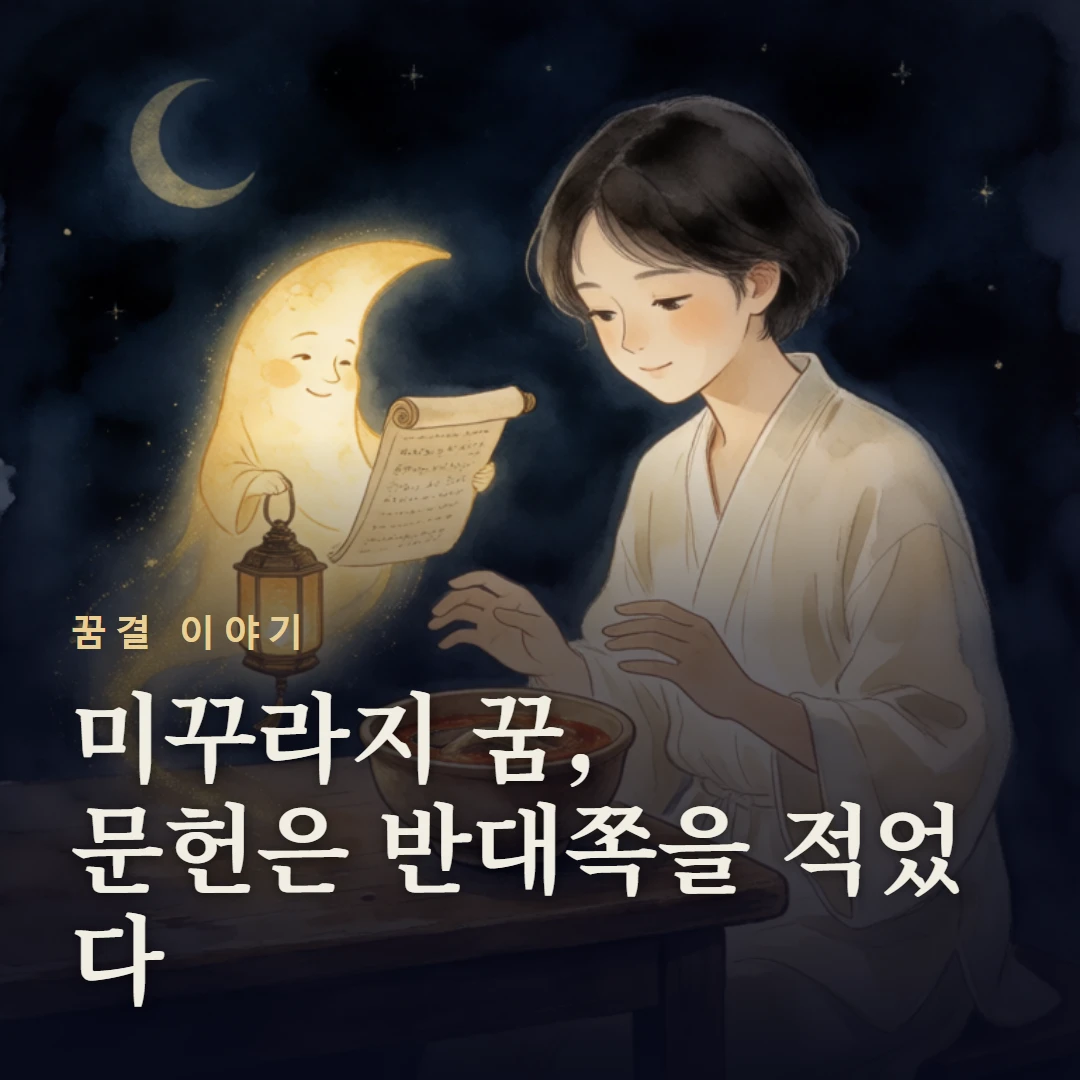 꿈결 이야기 표지 — 미꾸라지 꿈, 문헌은 반대쪽을 적었다