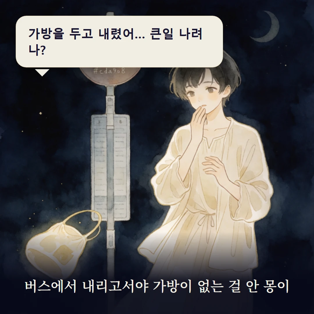 이야기 1컷 — 버스에서 내리고서야 가방이 없는 걸 안 몽이