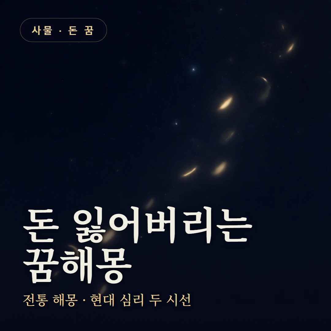 돈 잃어버리는 꿈 요약 표지 — 전통 해몽 · 현대 심리 두 시선