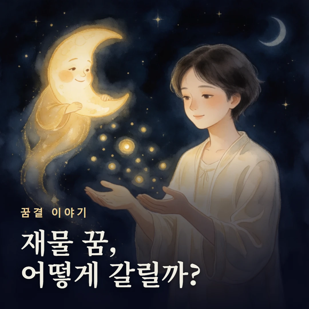 꿈결 이야기 표지 — 재물 꿈, 어떻게 갈릴까?