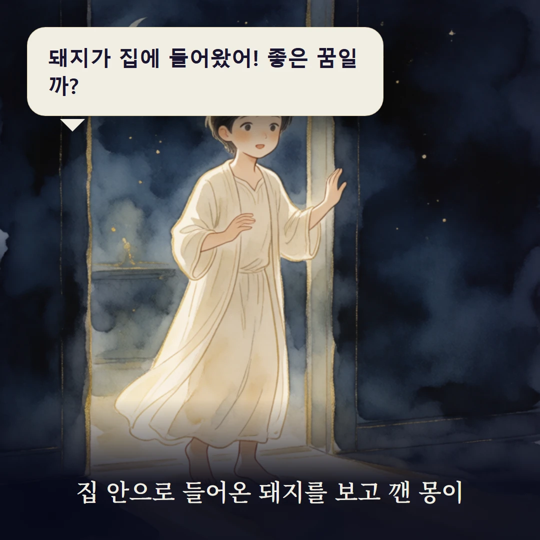 이야기 1컷 — 집 안으로 들어온 돼지를 보고 깬 몽이