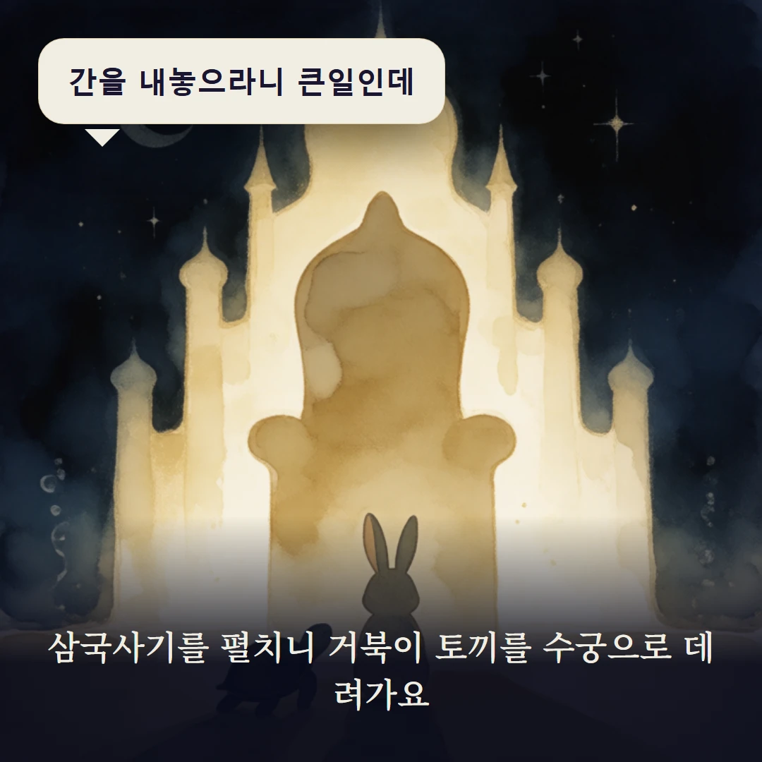 이야기 3컷 — 삼국사기를 펼치니 거북이 토끼를 수궁으로 데려가요