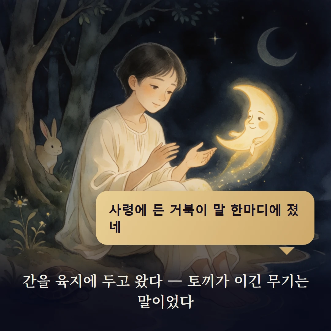 이야기 4컷 — 간을 육지에 두고 왔다 — 토끼가 이긴 무기는 말이었다