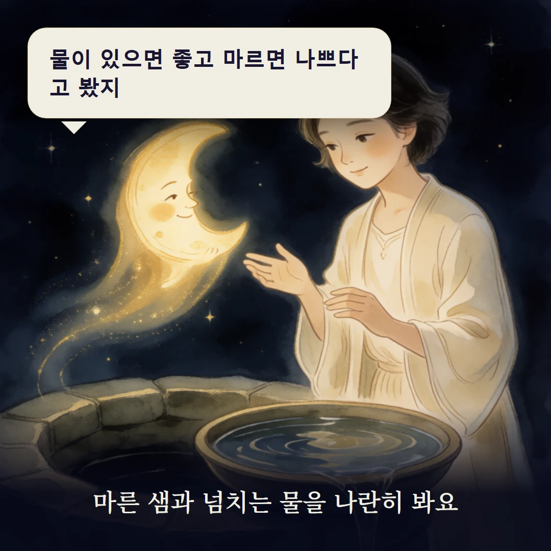 이야기 3컷 — 마른 샘과 넘치는 물을 나란히 봐요