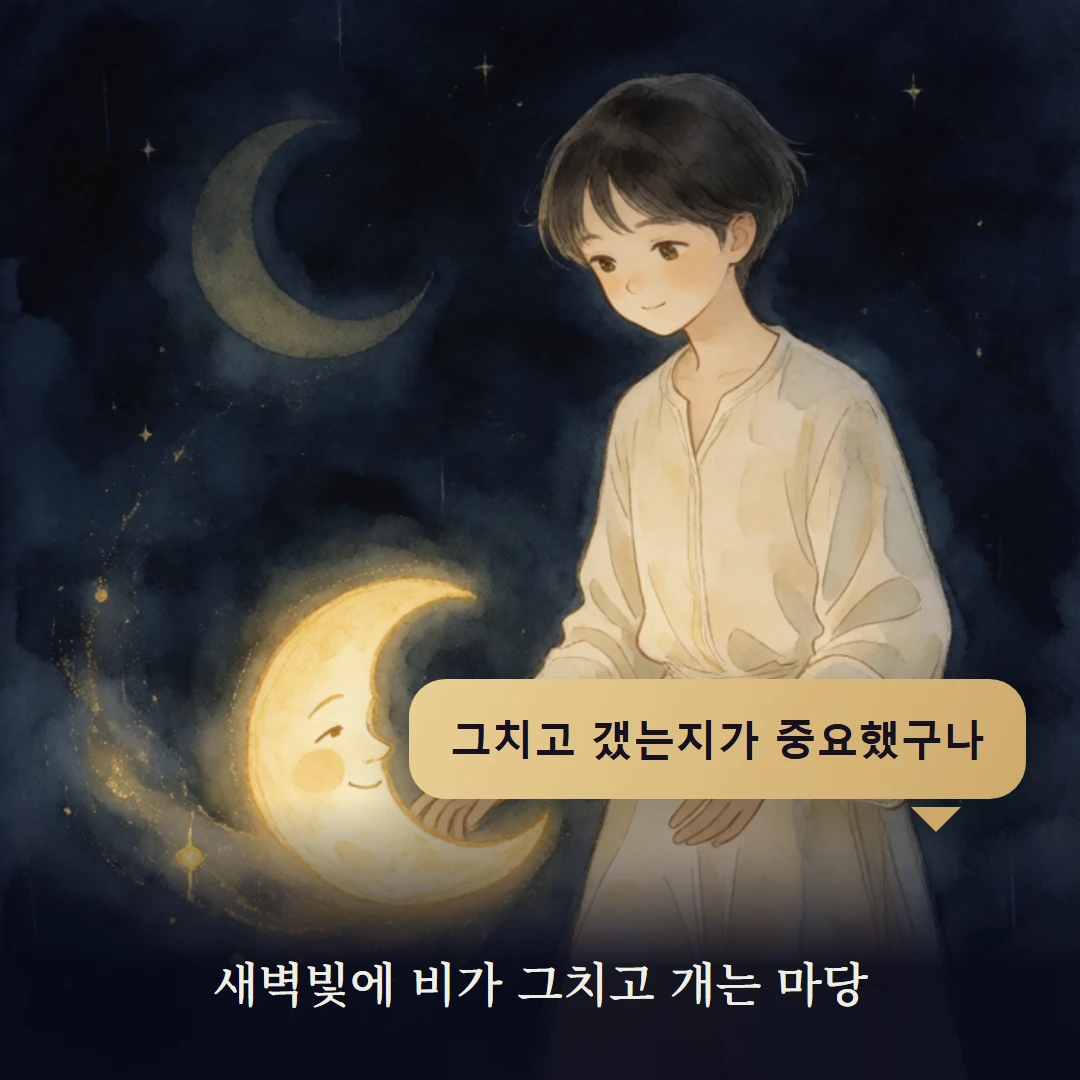 이야기 4컷 — 새벽빛에 비가 그치고 개는 마당