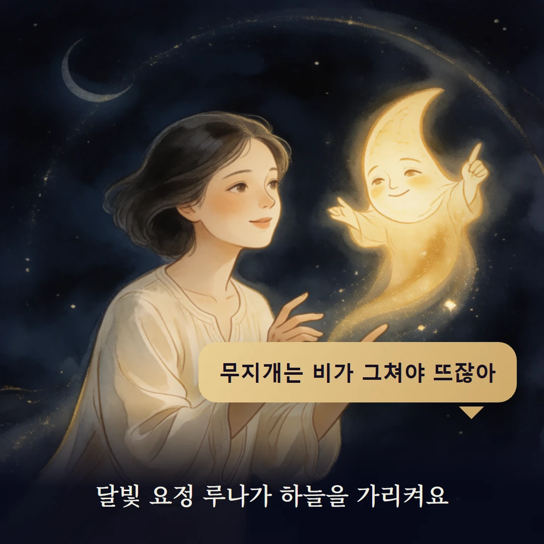 이야기 2컷 — 달빛 요정 루나가 하늘을 가리켜요