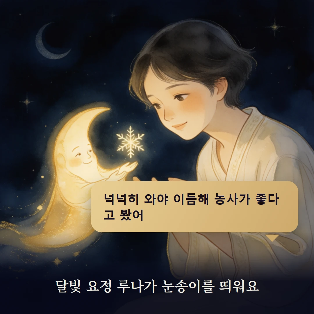 이야기 2컷 — 달빛 요정 루나가 눈송이를 띄워요