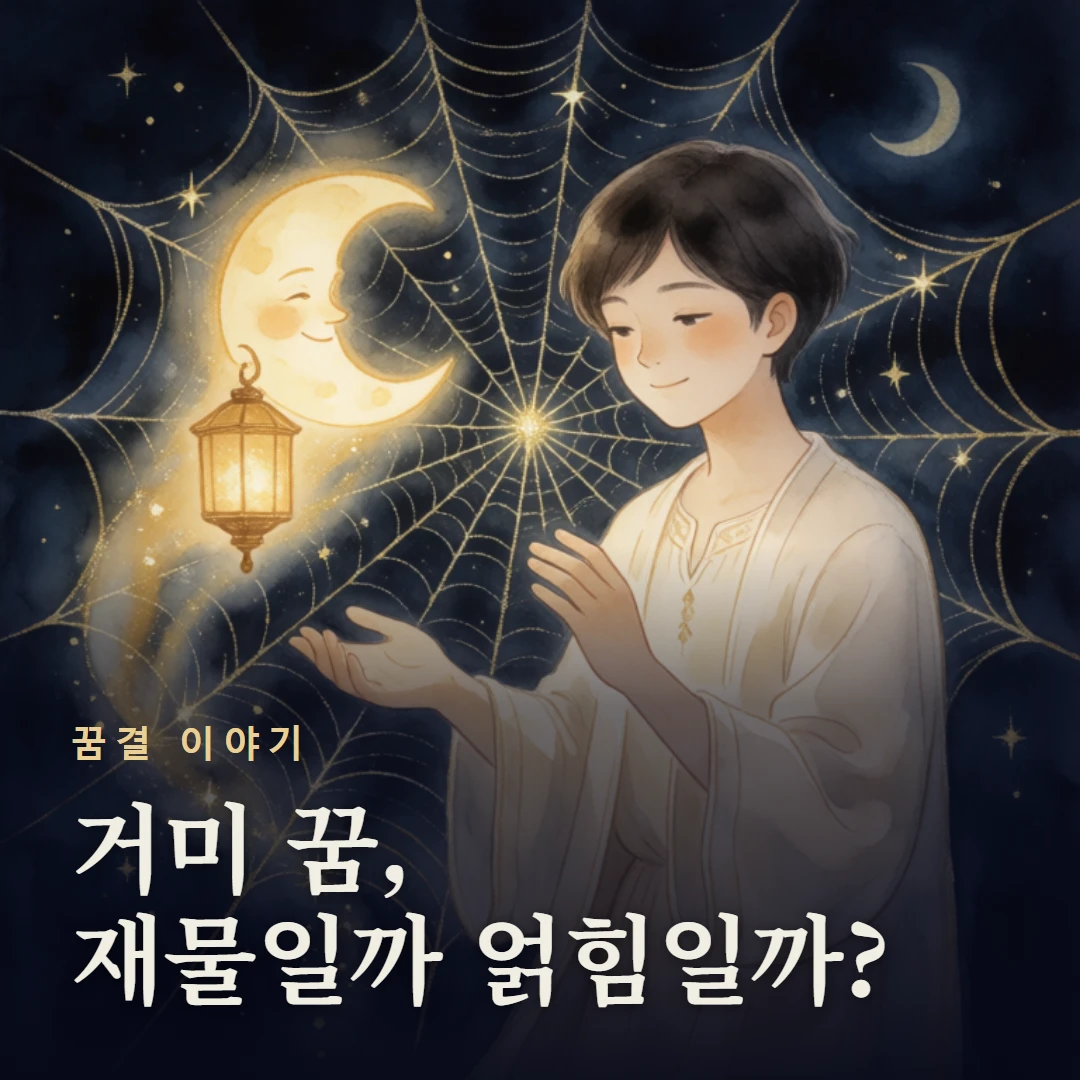 꿈결 이야기 표지 — 거미 꿈, 재물일까 얽힘일까?
