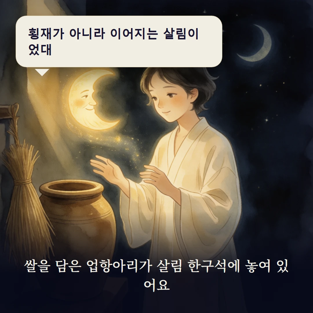 이야기 3컷 — 쌀을 담은 업항아리가 살림 한구석에 놓여 있어요