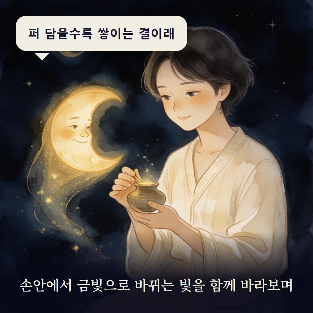 이야기 3컷 — 손안에서 금빛으로 바뀌는 빛을 함께 바라보며