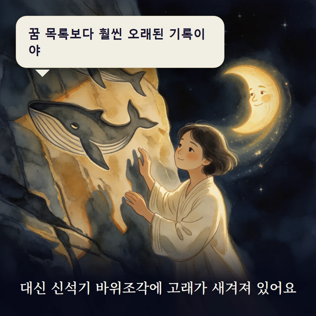 이야기 3컷 — 대신 신석기 바위조각에 고래가 새겨져 있어요